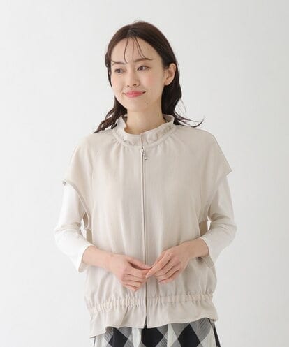 R6BFT01290 HIROKO BIS(小さいサイズ) 【小さいサイズ/洗濯機で洗える】ヴィンテージツイルフリルカラーショートジレ