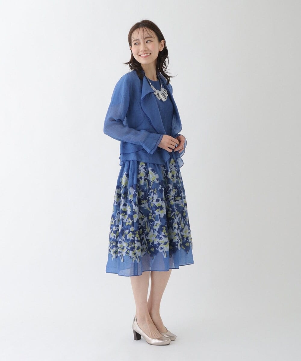 R6BFT30330 HIROKO BIS(小さいサイズ)(メゾン ドゥ サンク) 【小さいサイズ/洗える】シアーラッフルブラウスジャケット グリーン