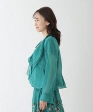 R6BFT30330 HIROKO BIS(小さいサイズ)(メゾン ドゥ サンク) 【小さいサイズ/洗える】シアーラッフルブラウスジャケット グリーン