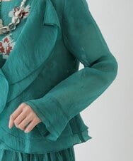 R6BFT30330 HIROKO BIS(小さいサイズ)(メゾン ドゥ サンク) 【小さいサイズ/洗える】シアーラッフルブラウスジャケット グリーン