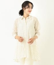 R6BGQ20270 HIROKO BIS(小さいサイズ)(メゾン ドゥ サンク) 【洗える】チェックストライプシアーシャツ ベージュ