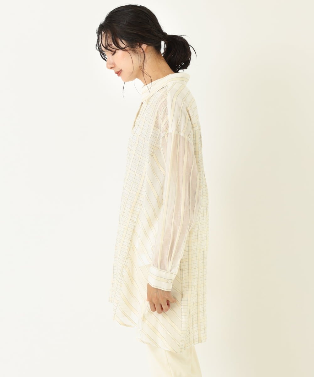 R6BGQ20270 HIROKO BIS(小さいサイズ)(メゾン ドゥ サンク) 【洗える】チェックストライプシアーシャツ ベージュ