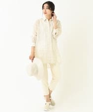 R6BGQ20270 HIROKO BIS(小さいサイズ)(メゾン ドゥ サンク) 【洗える】チェックストライプシアーシャツ ベージュ