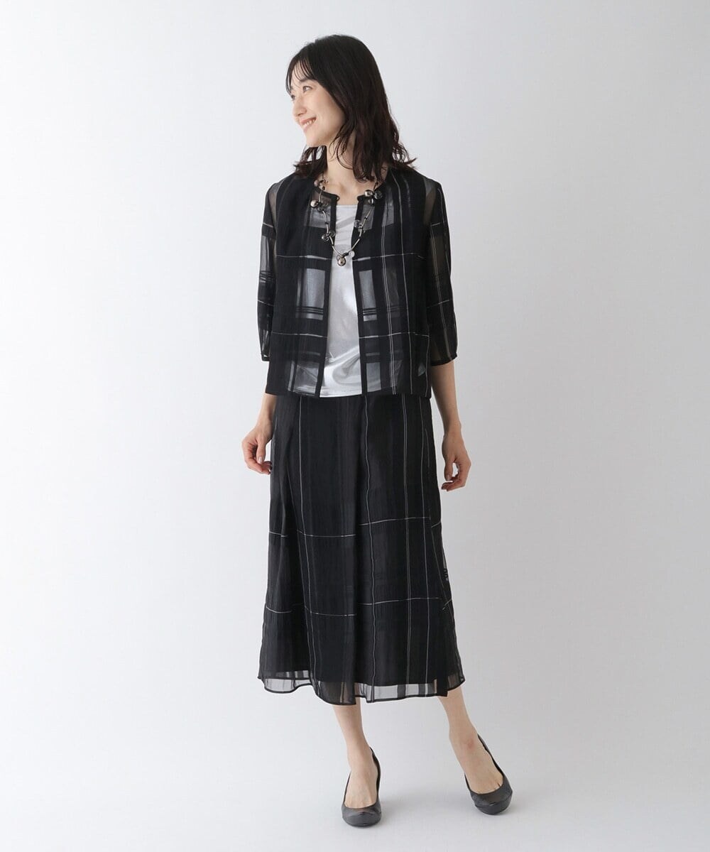 R6BGT11330 HIROKO BIS(小さいサイズ)(メゾン ドゥ サンク) 【小さいサイズ/セットアップ対応】チェックジャカードシアージャケット グリーン