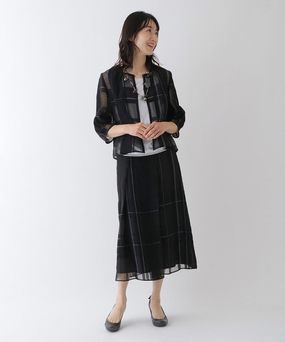 R6BGT11330 HIROKO BIS(小さいサイズ)(メゾン ドゥ サンク) 【小さいサイズ/セットアップ対応】チェックジャカードシアージャケット グリーン