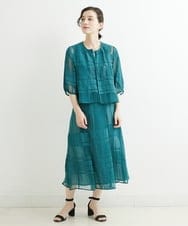 R6BGT11330 HIROKO BIS(小さいサイズ)(メゾン ドゥ サンク) 【小さいサイズ/セットアップ対応】チェックジャカードシアージャケット グリーン