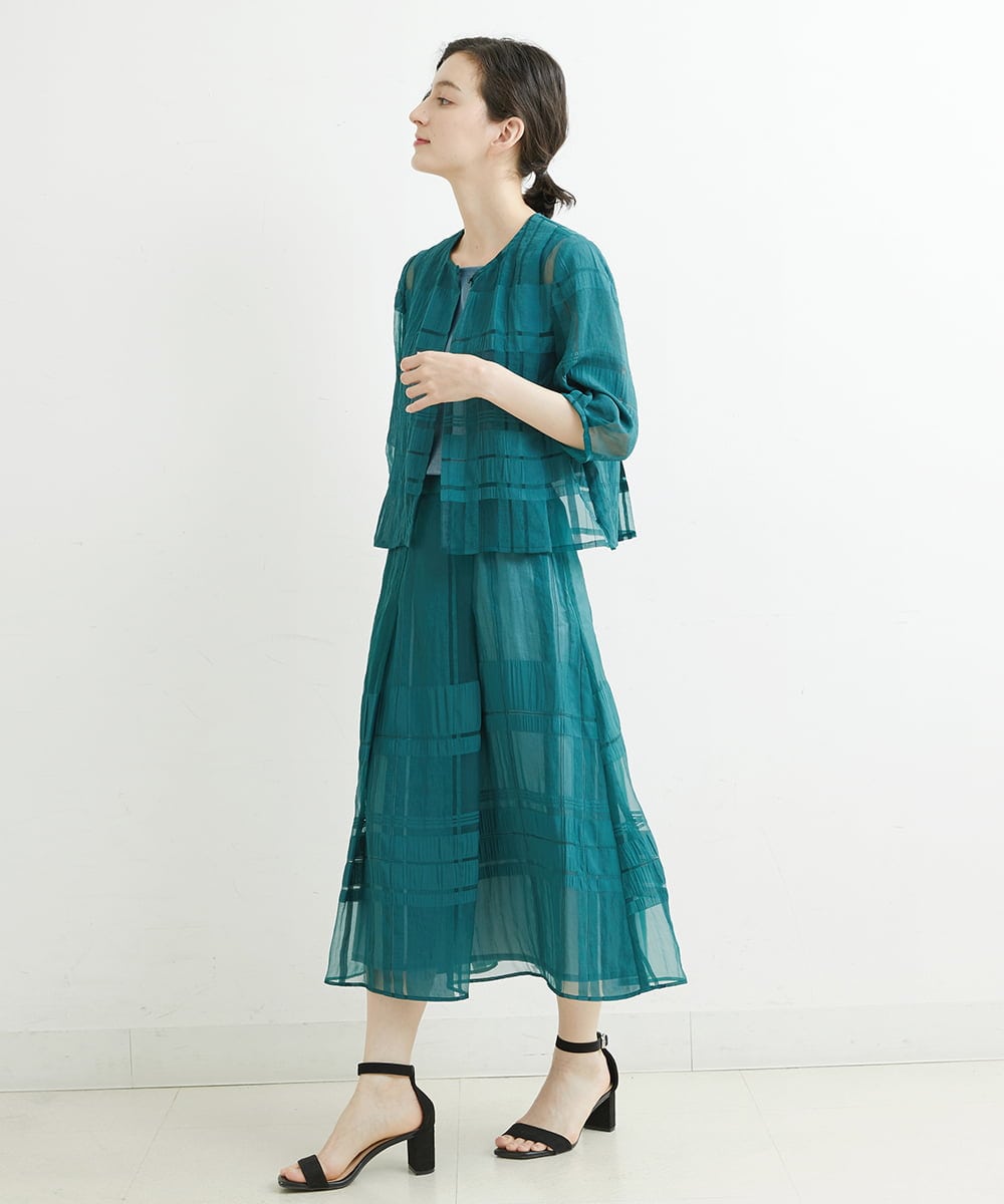 R6BGT11330 HIROKO BIS(小さいサイズ)(メゾン ドゥ サンク) 【小さいサイズ/セットアップ対応】チェックジャカードシアージャケット グリーン