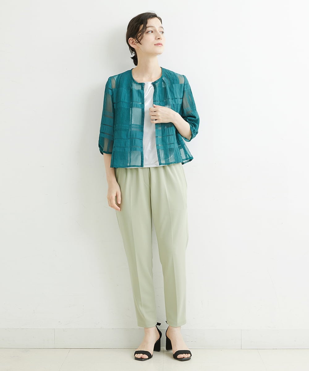 R6BGT11330 HIROKO BIS(小さいサイズ)(メゾン ドゥ サンク) 【小さいサイズ/セットアップ対応】チェックジャカードシアージャケット グリーン