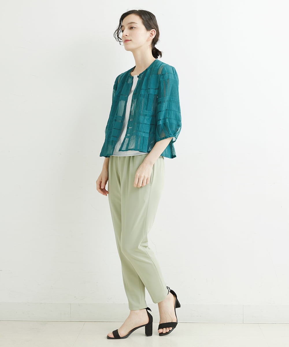 R6BGT11330 HIROKO BIS(小さいサイズ)(メゾン ドゥ サンク) 【小さいサイズ/セットアップ対応】チェックジャカードシアージャケット グリーン