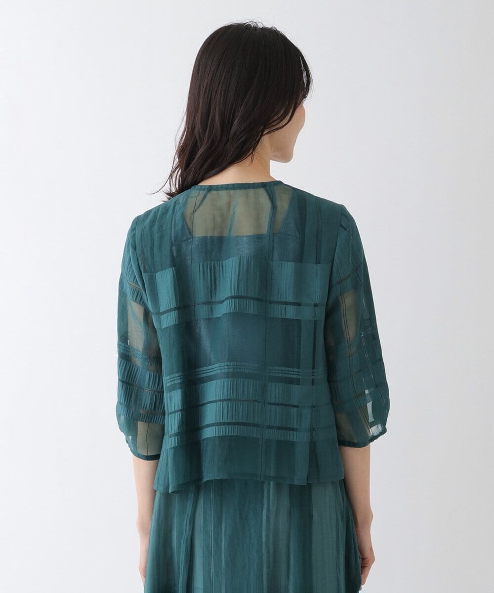 R6BGT11330 HIROKO BIS(小さいサイズ)(メゾン ドゥ サンク) 【小さいサイズ/セットアップ対応】チェックジャカードシアージャケット グリーン
