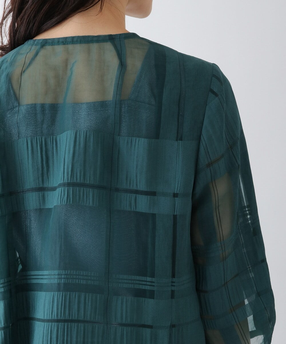 R6BGT11330 HIROKO BIS(小さいサイズ)(メゾン ドゥ サンク) 【小さいサイズ/セットアップ対応】チェックジャカードシアージャケット グリーン