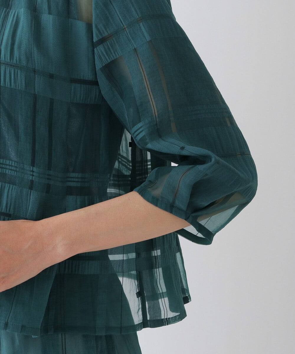 R6BGT11330 HIROKO BIS(小さいサイズ)(メゾン ドゥ サンク) 【小さいサイズ/セットアップ対応】チェックジャカードシアージャケット グリーン