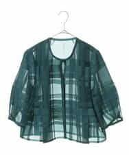 R6BGT11330 HIROKO BIS(小さいサイズ)(メゾン ドゥ サンク) 【小さいサイズ/セットアップ対応】チェックジャカードシアージャケット グリーン