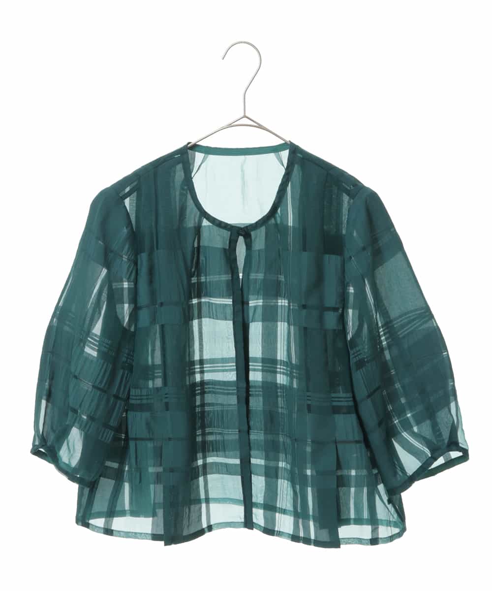 R6BGT11330 HIROKO BIS(小さいサイズ)(メゾン ドゥ サンク) 【小さいサイズ/セットアップ対応】チェックジャカードシアージャケット グリーン