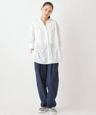 R6BGW05270 HIROKO BIS(小さいサイズ)(メゾン ドゥ サンク) 【小さいサイズ】アイレット刺繍デザインチュニックシャツ ホワイト