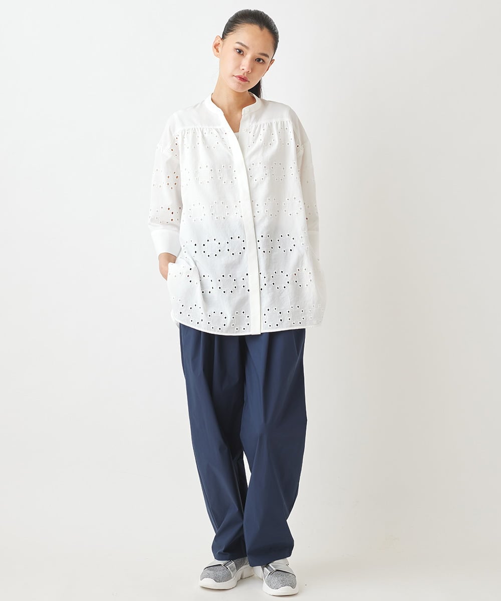R6BGW05270 HIROKO BIS(小さいサイズ)(メゾン ドゥ サンク) 【小さいサイズ】アイレット刺繍デザインチュニックシャツ ホワイト