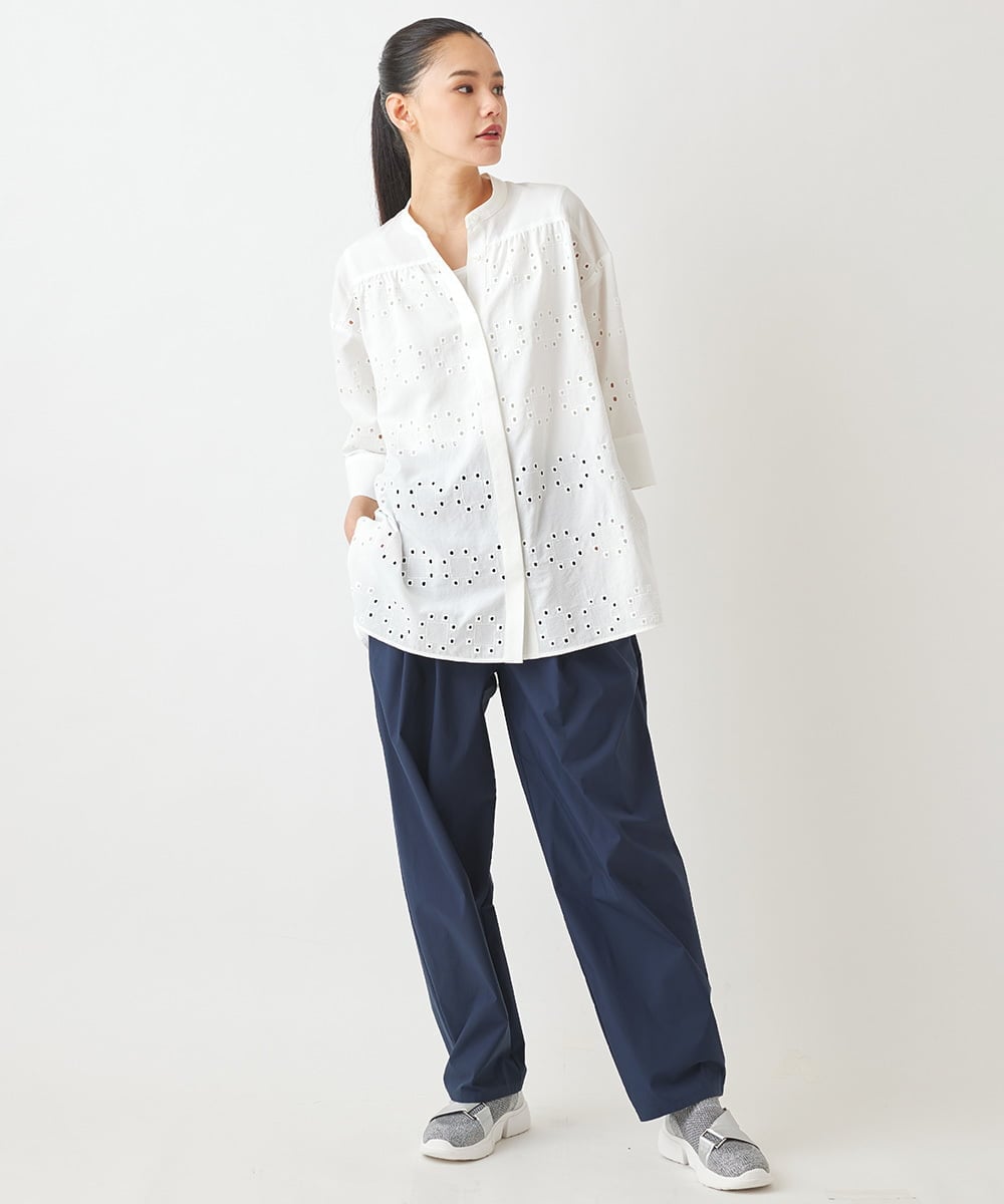R6BGW05270 HIROKO BIS(小さいサイズ)(メゾン ドゥ サンク) 【小さいサイズ】アイレット刺繍デザインチュニックシャツ ホワイト