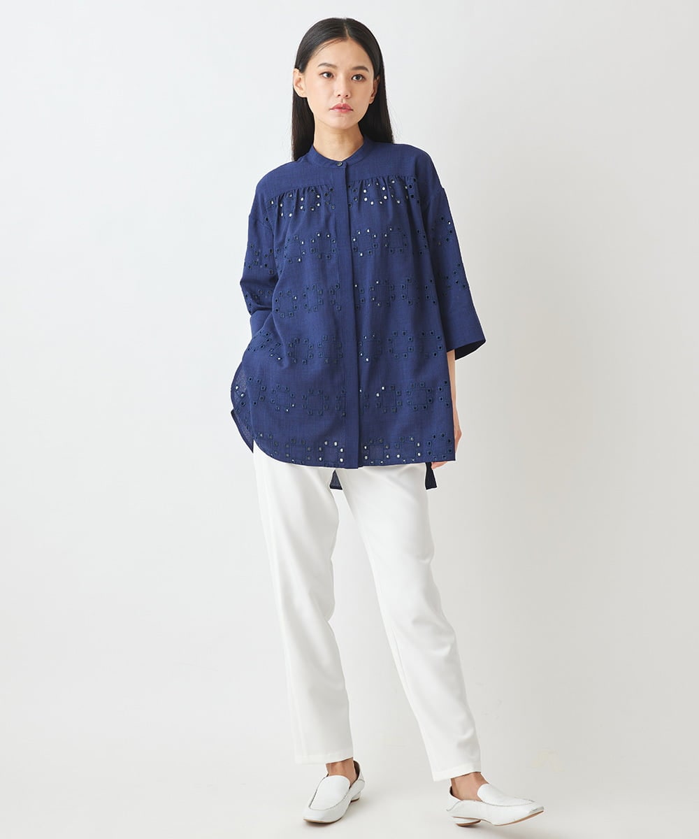 R6BGW05270 HIROKO BIS(小さいサイズ)(メゾン ドゥ サンク) 【小さいサイズ】アイレット刺繍デザインチュニックシャツ ホワイト