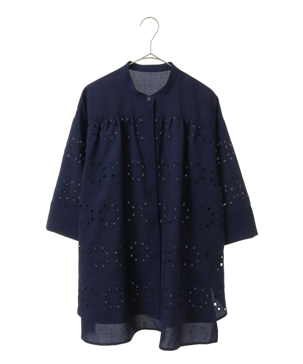 R6BGW05270 HIROKO BIS(小さいサイズ)(メゾン ドゥ サンク) 【小さいサイズ】アイレット刺繍デザインチュニックシャツ ホワイト