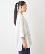R6BGW05270 HIROKO BIS(小さいサイズ)(メゾン ドゥ サンク) 【小さいサイズ】アイレット刺繍デザインチュニックシャツ ホワイト