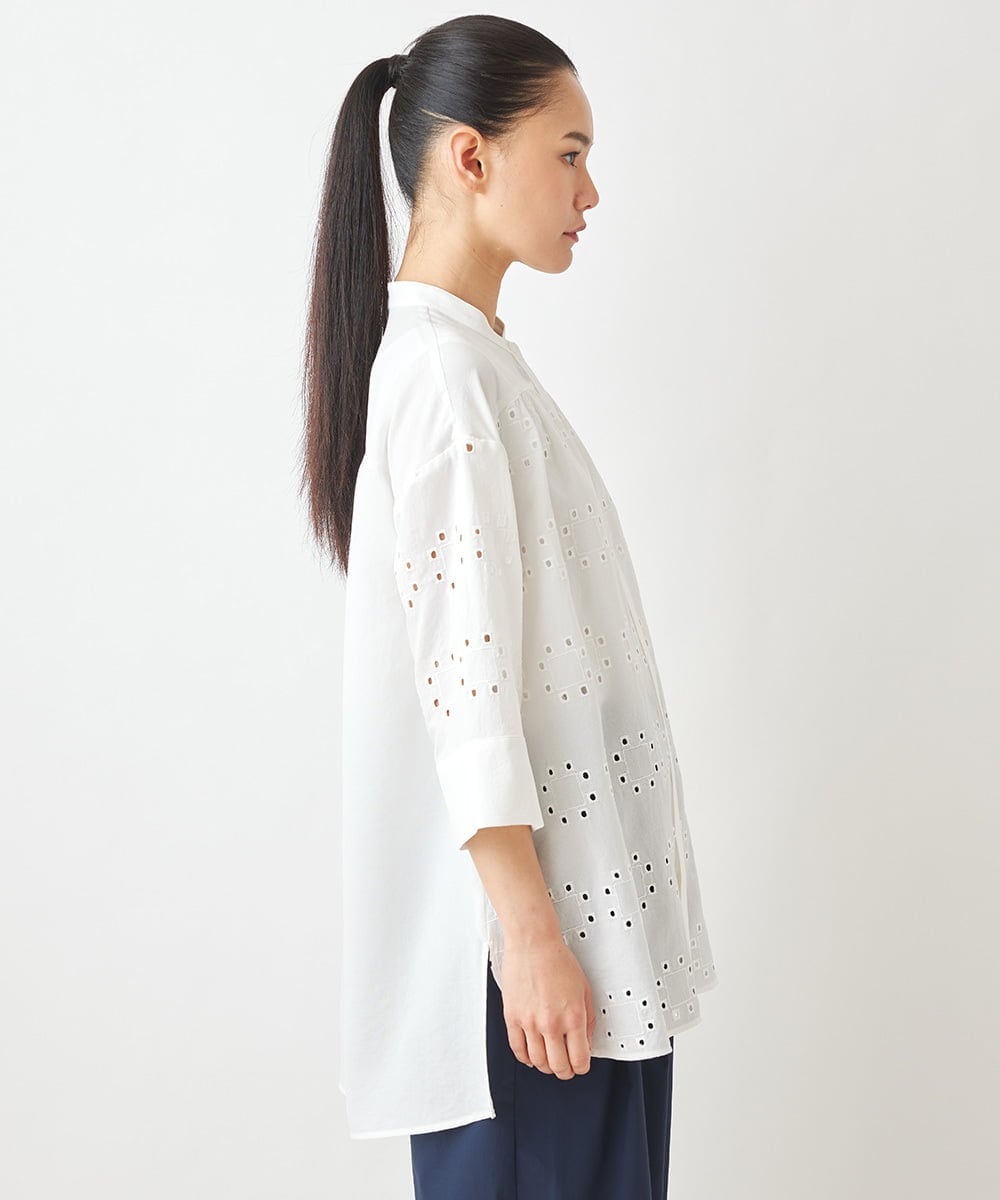 R6BGW05270 HIROKO BIS(小さいサイズ)(メゾン ドゥ サンク) 【小さいサイズ】アイレット刺繍デザインチュニックシャツ ホワイト