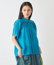 R6BGW15230 HIROKO BIS(小さいサイズ)(メゾン ドゥ サンク) 【小さいサイズ】ピンタックボーダーデザインブラウス ブルー