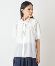 R6BGW15230 HIROKO BIS(小さいサイズ)(メゾン ドゥ サンク) 【小さいサイズ】ピンタックボーダーデザインブラウス ホワイト