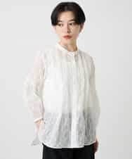 R6BHA41280 HIROKO BIS(小さいサイズ)(メゾン ドゥ サンク) 【小さいサイズ】ドットシアータックロングシャツ ホワイト