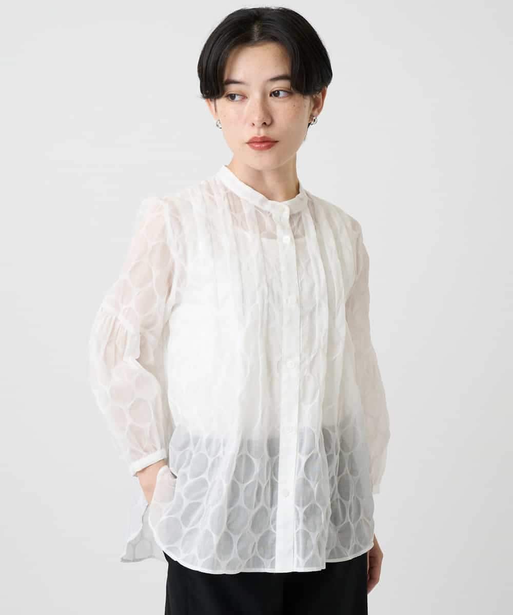 R6BHA41280 HIROKO BIS(小さいサイズ)(メゾン ドゥ サンク) 【小さいサイズ】ドットシアータックロングシャツ ホワイト