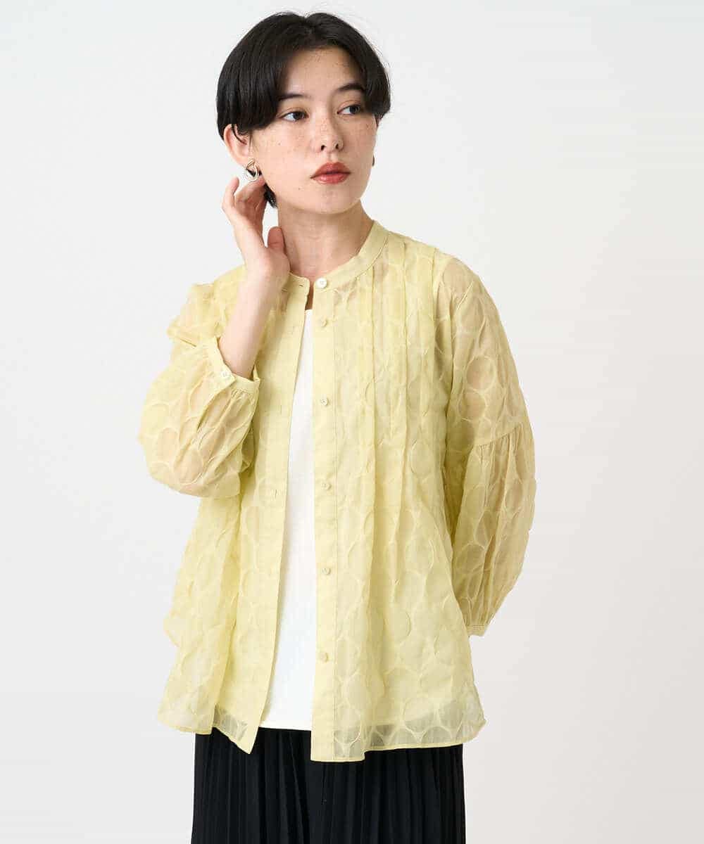 R6BHA41280 HIROKO BIS(小さいサイズ)(メゾン ドゥ サンク) 【小さいサイズ】ドットシアータックロングシャツ ホワイト