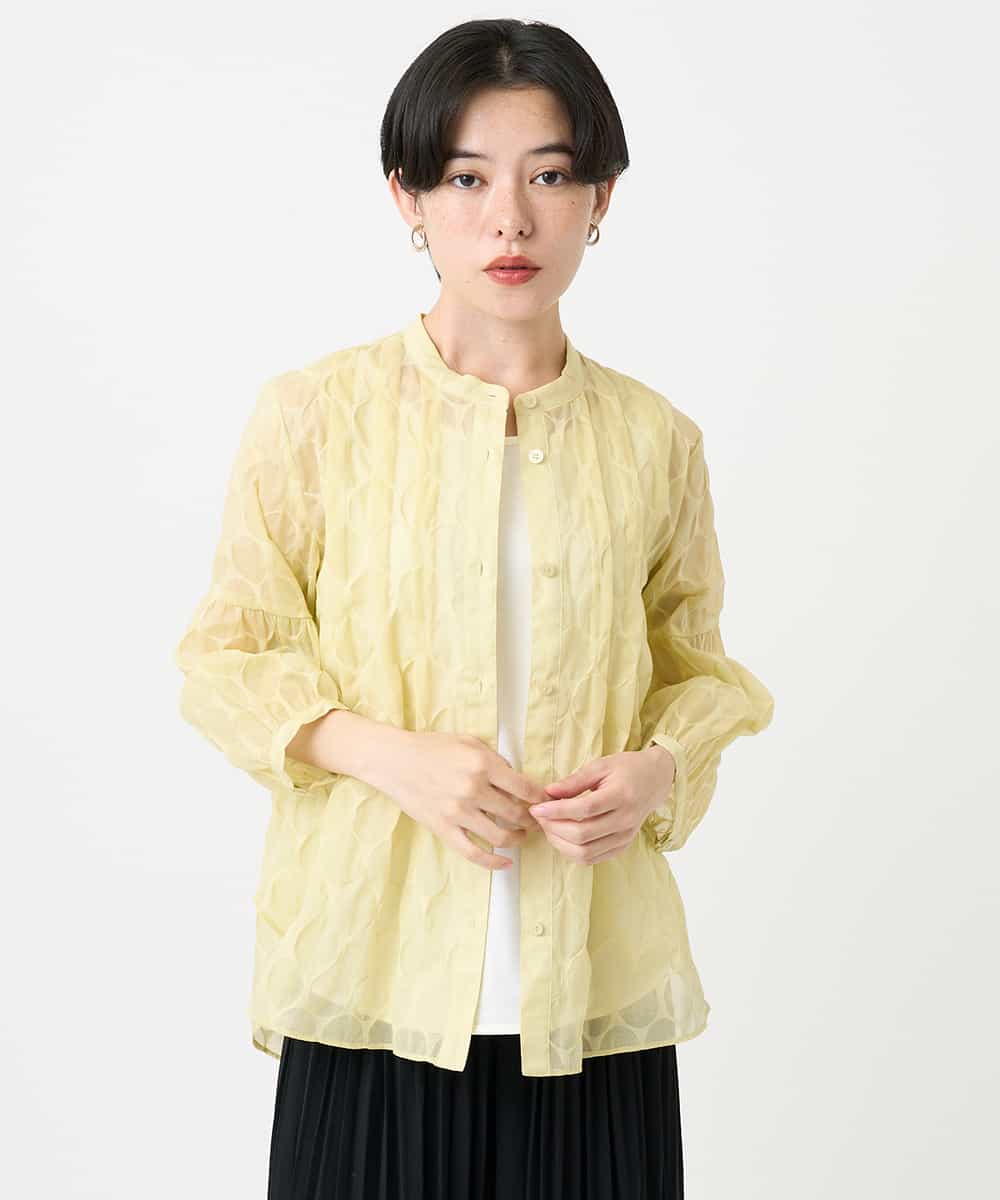 R6BHA41280 HIROKO BIS(小さいサイズ)(メゾン ドゥ サンク) 【小さいサイズ】ドットシアータックロングシャツ ホワイト