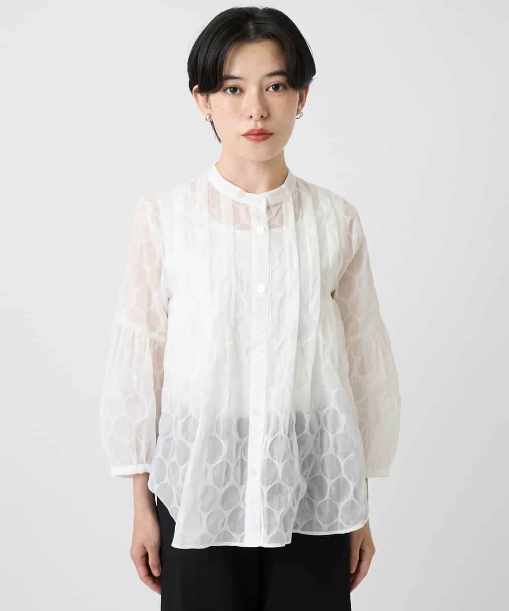 R6BHA41280 HIROKO BIS(小さいサイズ)(メゾン ドゥ サンク) 【小さいサイズ】ドットシアータックロングシャツ ホワイト