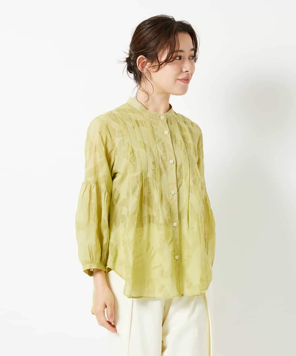 R6BHE30260 HIROKO BIS(小さいサイズ)(メゾン ドゥ サンク) 【小さいサイズ】幾何デザインオーバーシルエットブラウス /洗える イエロー