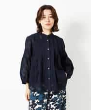 R6BHE30260 HIROKO BIS(小さいサイズ)(メゾン ドゥ サンク) 【小さいサイズ】幾何デザインオーバーシルエットブラウス /洗える イエロー