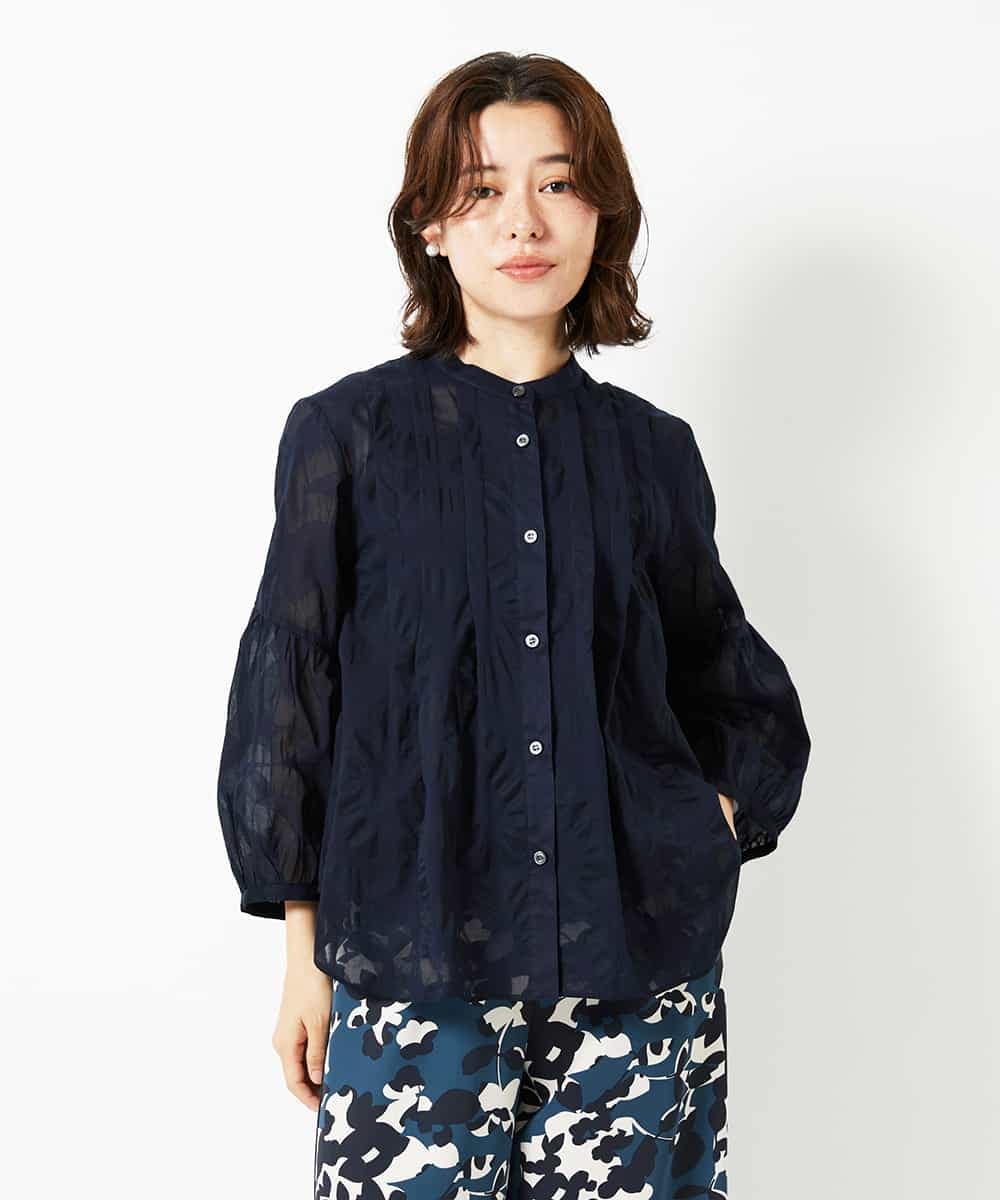 R6BHE30260 HIROKO BIS(小さいサイズ)(メゾン ドゥ サンク) 【小さいサイズ】幾何デザインオーバーシルエットブラウス /洗える イエロー