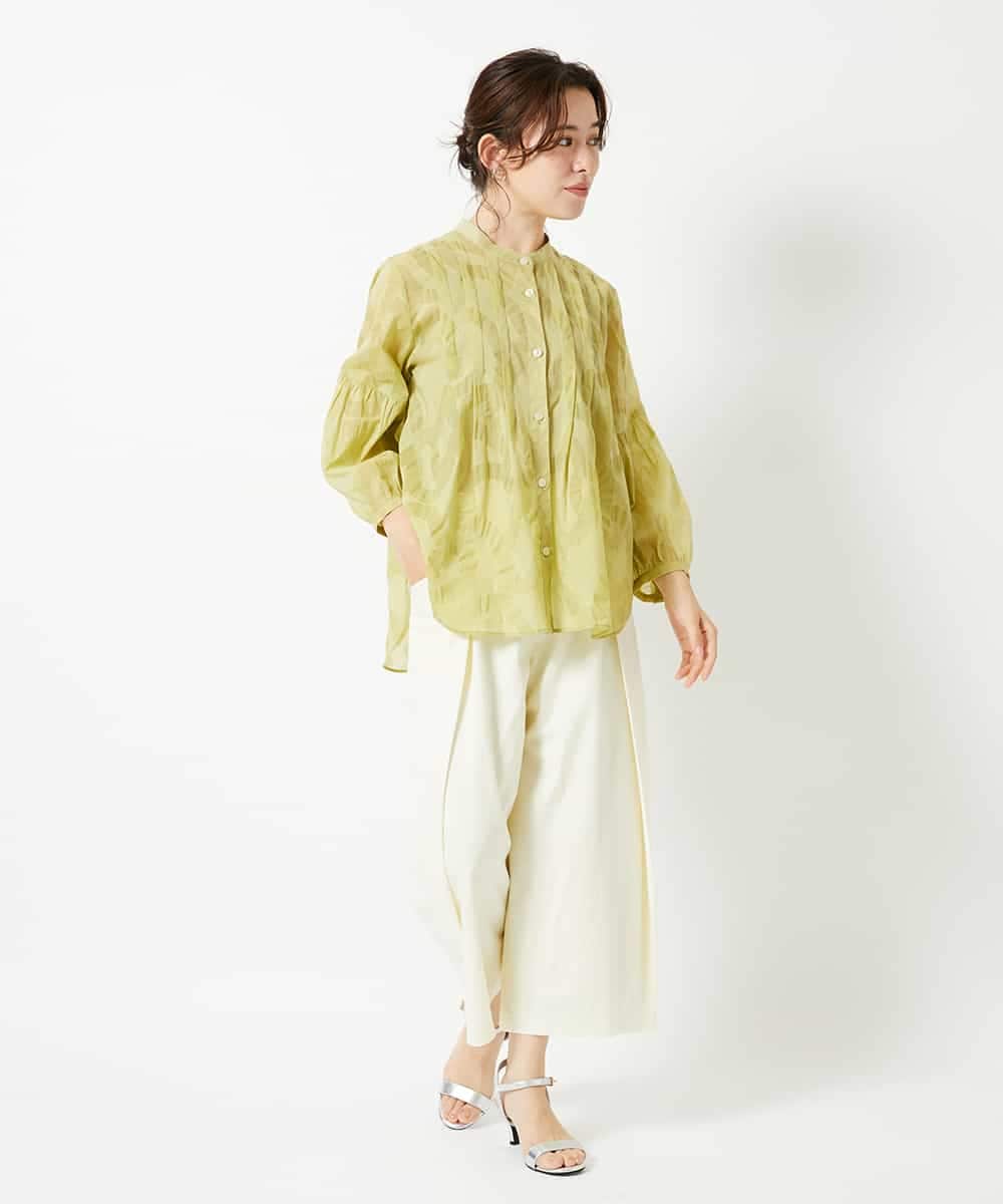 R6BHE30260 HIROKO BIS(小さいサイズ)(メゾン ドゥ サンク) 【小さいサイズ】幾何デザインオーバーシルエットブラウス /洗える イエロー
