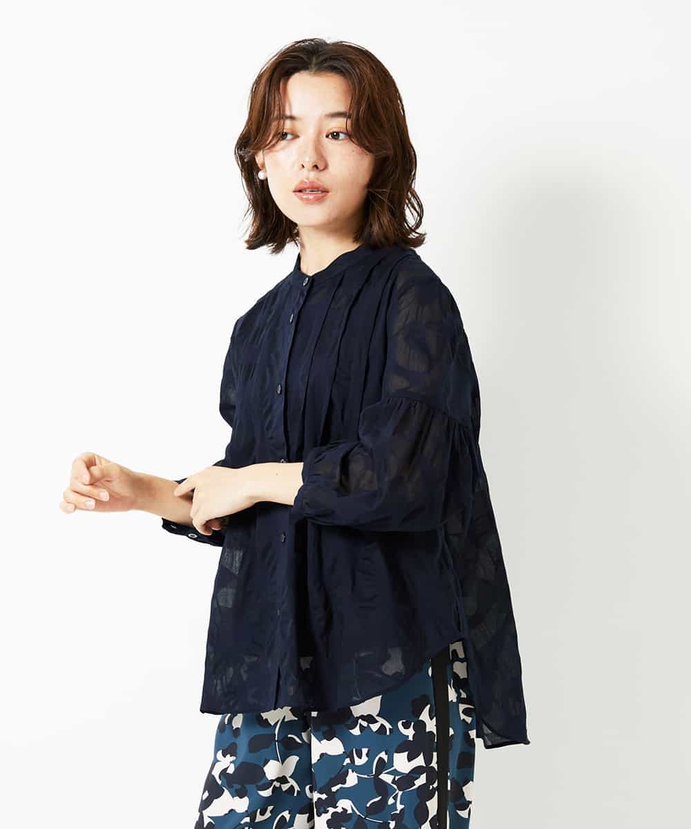R6BHE30260 HIROKO BIS(小さいサイズ)(メゾン ドゥ サンク) 【小さいサイズ】幾何デザインオーバーシルエットブラウス /洗える ネイビー