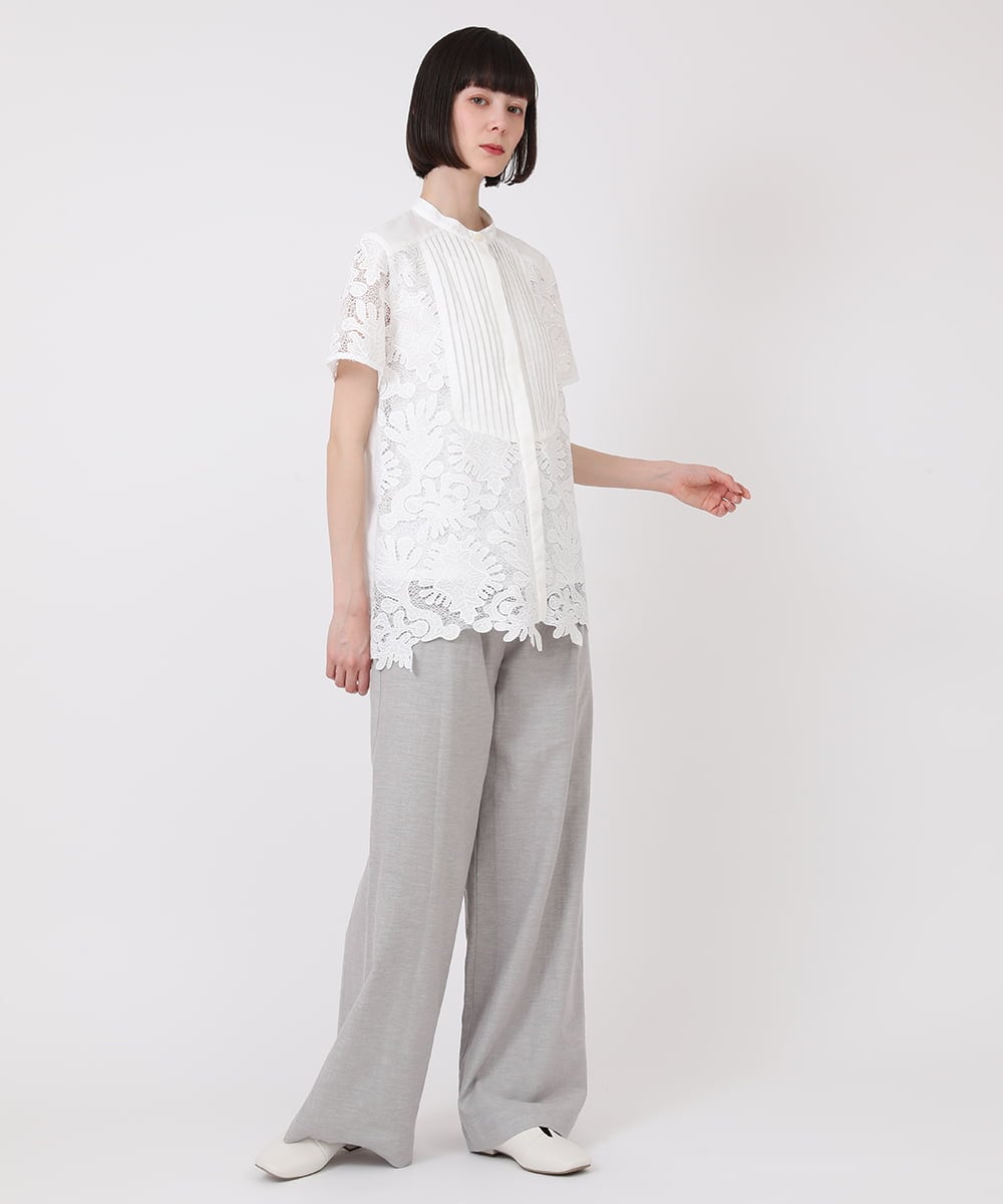 R6BHV10290 HIROKO BIS(小さいサイズ)(メゾン ドゥ サンク) 【小さいサイズ】ケミカルレースジョイントデザインブラウス ホワイト