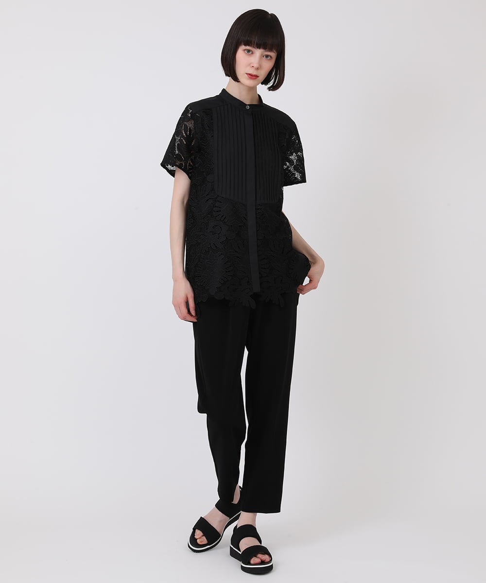 R6BHV10290 HIROKO BIS(小さいサイズ)(メゾン ドゥ サンク) 【小さいサイズ】ケミカルレースジョイントデザインブラウス ホワイト