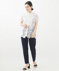 R6BHV10290 HIROKO BIS(小さいサイズ)(メゾン ドゥ サンク) 【小さいサイズ】ケミカルレースジョイントデザインブラウス ホワイト