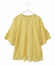 R6BIB30230 HIROKO BIS(小さいサイズ)(メゾン ドゥ サンク) 【小さいサイズ/洗濯機で洗える】タックフレアエアリーブラウス イエロー