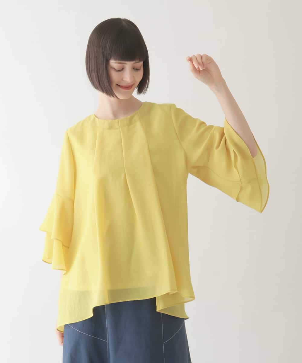 R6BIB30230 HIROKO BIS(小さいサイズ)(メゾン ドゥ サンク) 【小さいサイズ/洗濯機で洗える】タックフレアエアリーブラウス イエロー