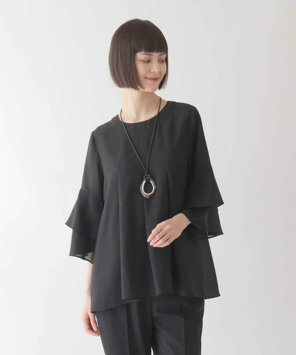 R6BIB30230 HIROKO BIS(小さいサイズ)(メゾン ドゥ サンク) 【小さいサイズ/洗濯機で洗える】タックフレアエアリーブラウス イエロー
