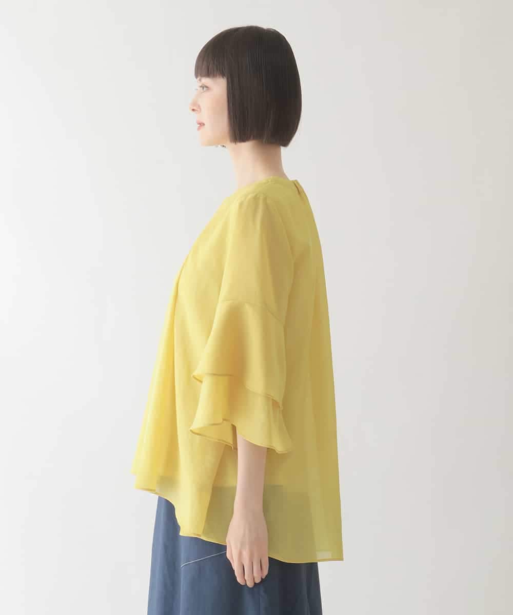 R6BIB30230 HIROKO BIS(小さいサイズ)(メゾン ドゥ サンク) 【小さいサイズ/洗濯機で洗える】タックフレアエアリーブラウス イエロー