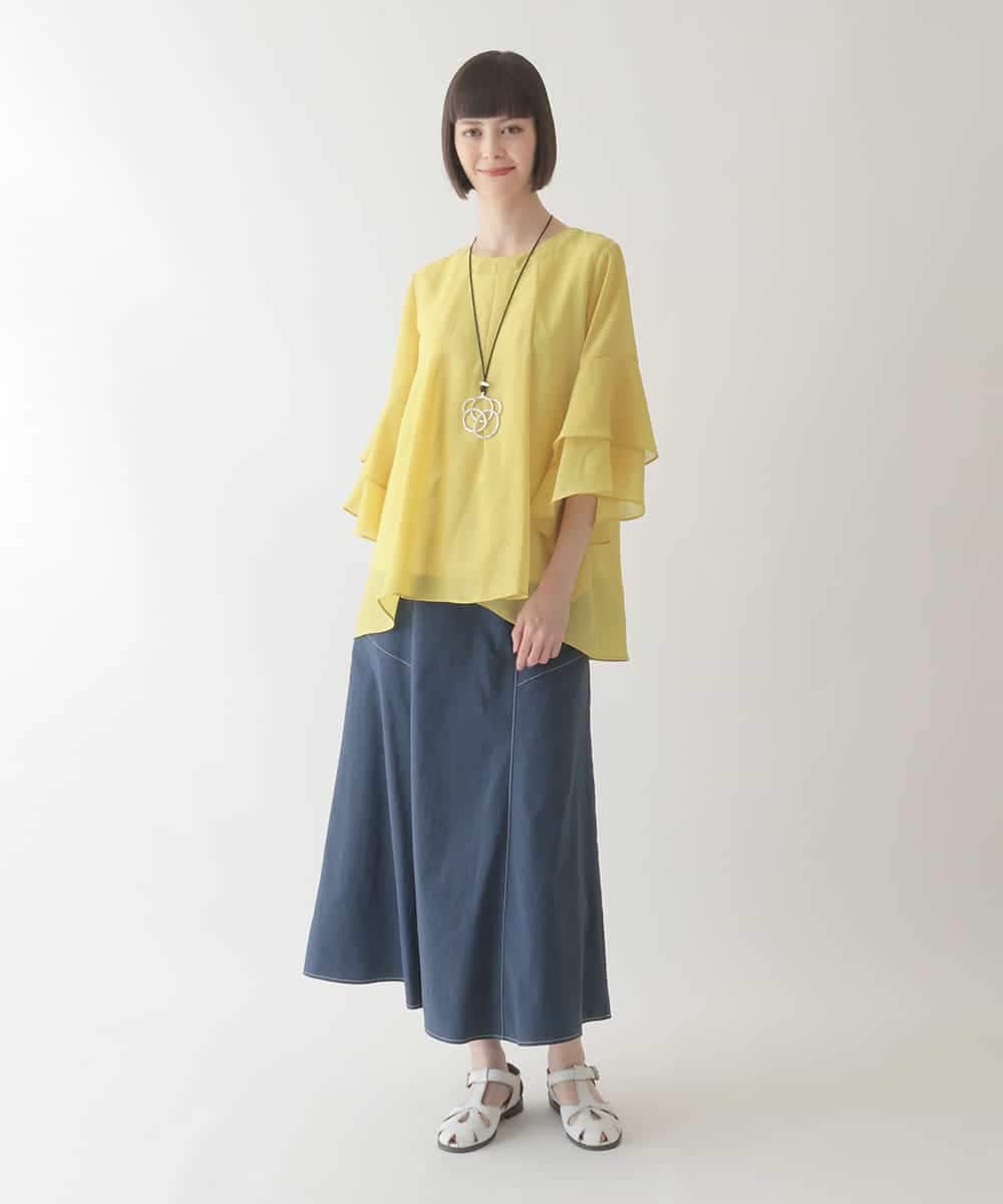 R6BIB30230 HIROKO BIS(小さいサイズ)(メゾン ドゥ サンク) 【小さいサイズ/洗濯機で洗える】タックフレアエアリーブラウス イエロー
