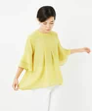 R6BIB30230 HIROKO BIS(小さいサイズ)(メゾン ドゥ サンク) 【小さいサイズ/洗濯機で洗える】タックフレアエアリーブラウス イエロー