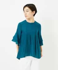 R6BIB30230 HIROKO BIS(小さいサイズ)(メゾン ドゥ サンク) 【小さいサイズ/洗濯機で洗える】タックフレアエアリーブラウス グリーン