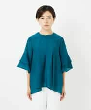 R6BIB30230 HIROKO BIS(小さいサイズ)(メゾン ドゥ サンク) 【小さいサイズ/洗濯機で洗える】タックフレアエアリーブラウス グリーン