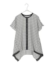 R6BIE10240 HIROKO BIS(小さいサイズ)(メゾン ドゥ サンク) 【小さいサイズ】サッカーチェックイレギュラーヘムブラウス イエロー