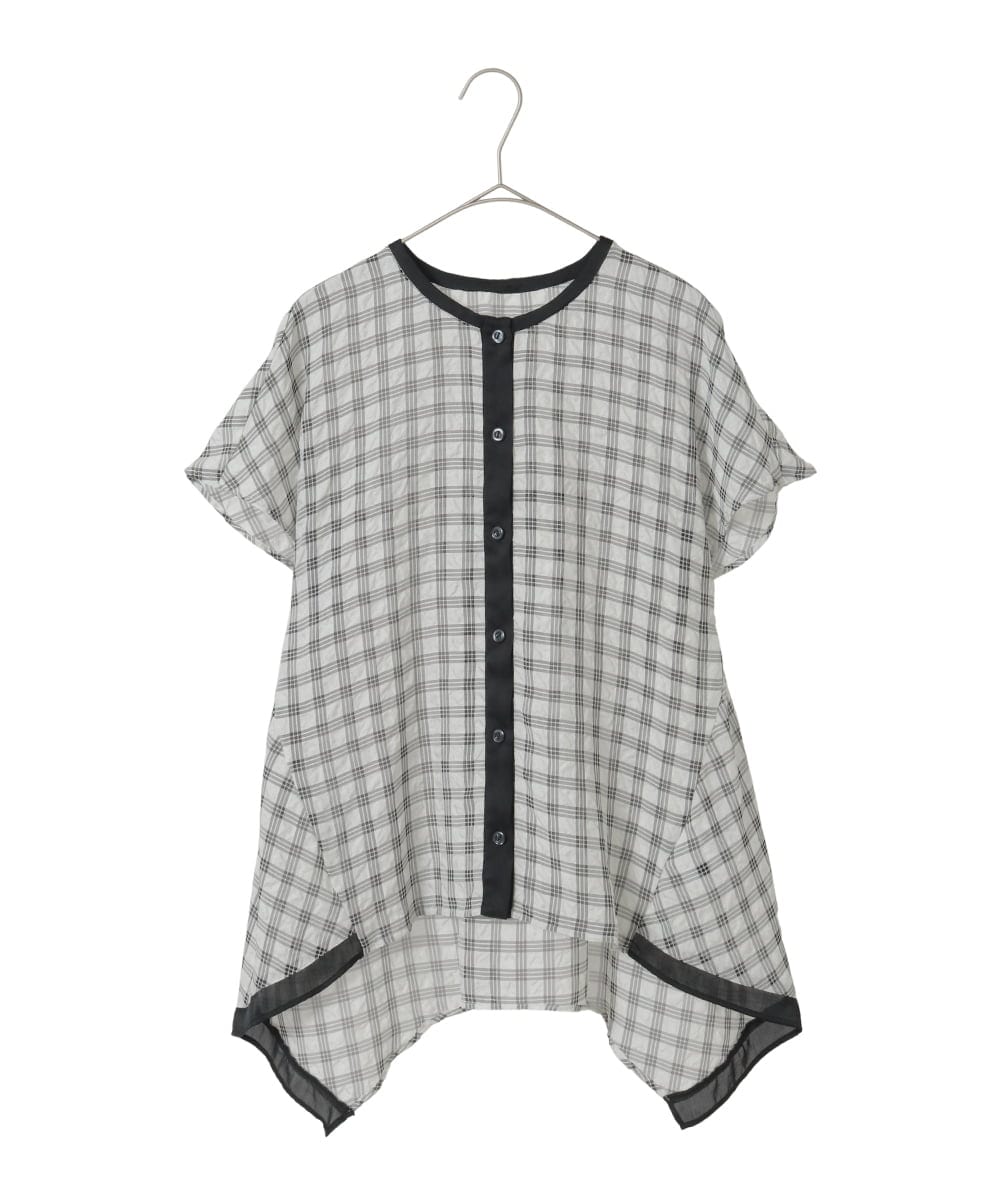 R6BIE10240 HIROKO BIS(小さいサイズ)(メゾン ドゥ サンク) 【小さいサイズ】サッカーチェックイレギュラーヘムブラウス イエロー